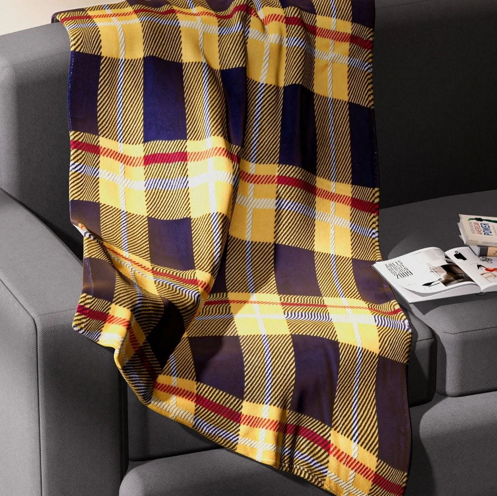 NEW Homesmart 2 in 1 Plaid Design Flannel Blanket Pillow - Gold